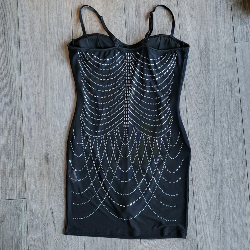 12th Tribe Shake It Black Rhinestone Mesh Mini Dress | Size M, EUC - Picture 10 of 10